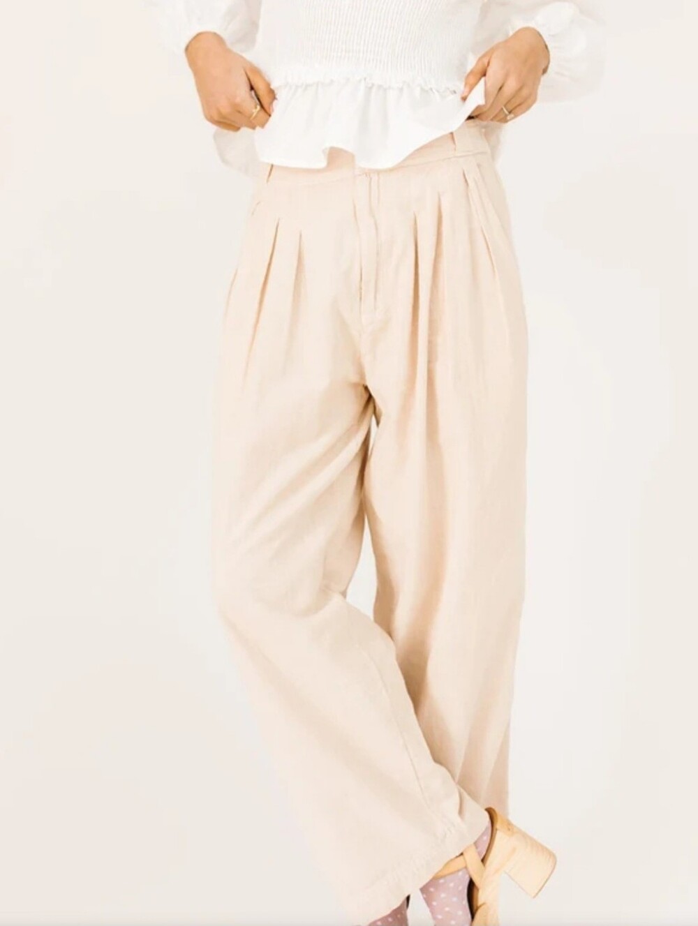 Free People Men's Wide-Leg Pleated Chinos in Cream